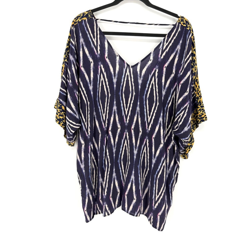 ViX Paula Hermanny Tunic Ikat Leopard Print S Purple Boho Resort Beach Coverup